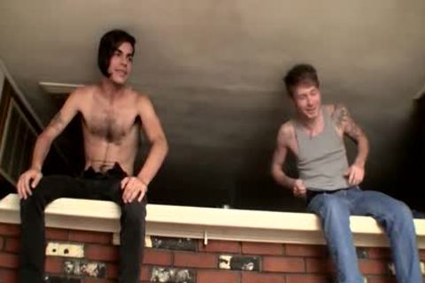 bushy Chested twink With Emo Hairdo wanking With Buddies