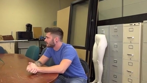 Athletic bisexual bareback masturbating in the backroom