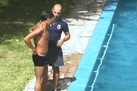Daddy invades Latino lad's ravishing a-hole by pool